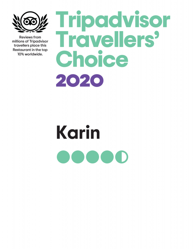 TripAdvisor: Travelers’ Choice 2020 for KARIN restaurant